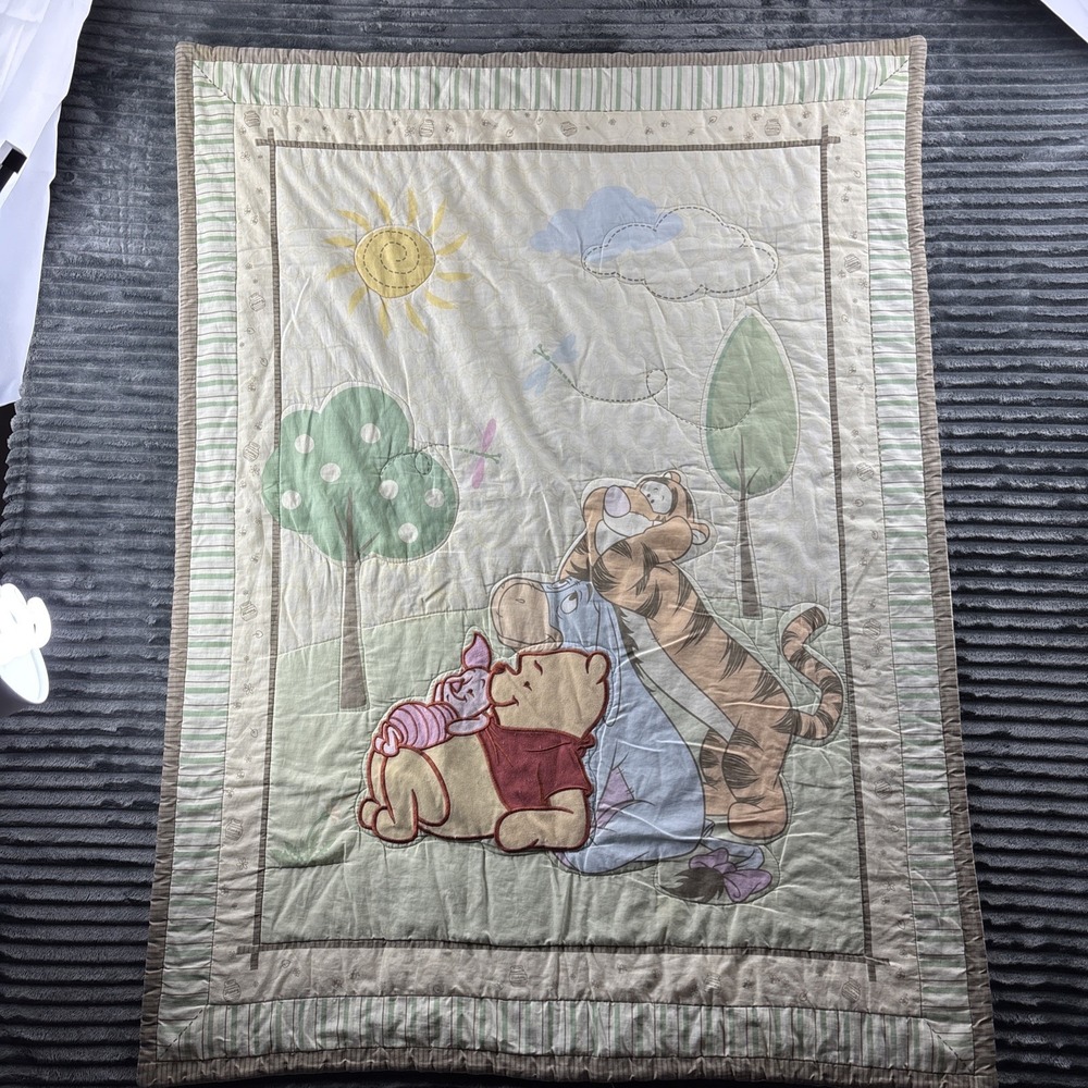 Vtg Winnie the Pooh & Friends Comforter Baby Crib Blanket Handmade Quilt Lovey